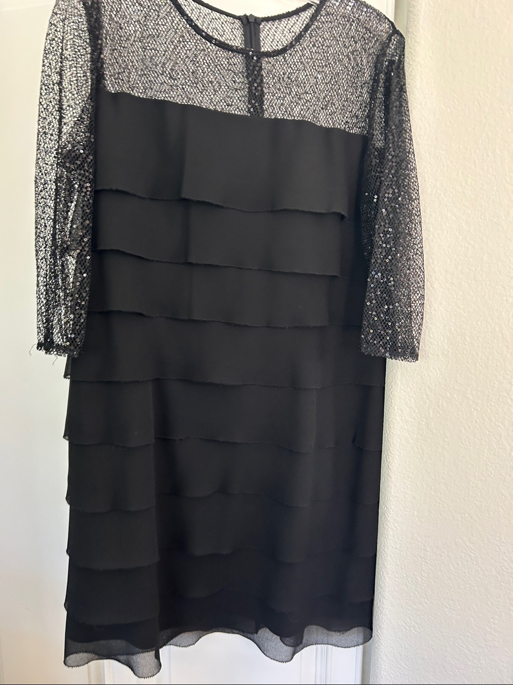 Jet black illusion Dress by Alex Evenings. Soft sequins